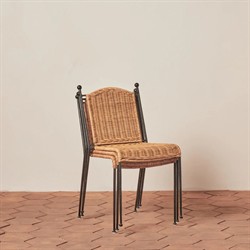 Mirea Coastal Beach Natural Rattan Woven Iron Stackable Outdoor Dining Chair|