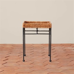 Mirea Coastal Beach Natural Rattan Woven Iron Square Outdoor Side Table|