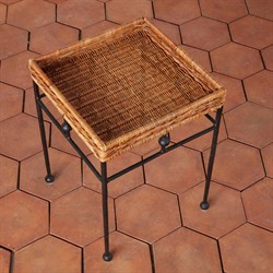 Mirea Coastal Beach Natural Rattan Woven Iron Square Outdoor Side Table|