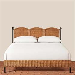 Mirea Coastal Beach Natural Rattan Woven Iron Scalloped Bed - Queen|