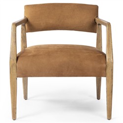 Pia Mid Century Modern Nubuck Cognac Leather Natural Oak Arm Chair|