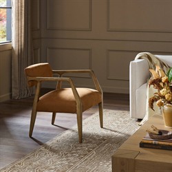 Pia Mid Century Modern Nubuck Cognac Leather Natural Oak Arm Chair|