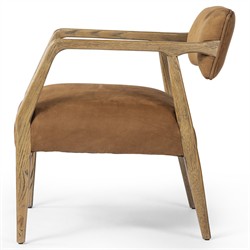 Pia Mid Century Modern Nubuck Cognac Leather Natural Oak Arm Chair|