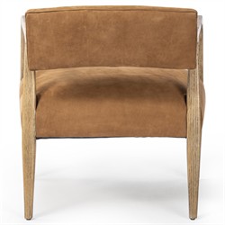 Pia Mid Century Modern Nubuck Cognac Leather Natural Oak Arm Chair|