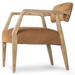 Pia Mid Century Modern Nubuck Cognac Leather Natural Oak Arm Chair|