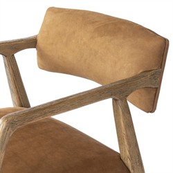 Pia Mid Century Modern Nubuck Cognac Leather Natural Oak Arm Chair|