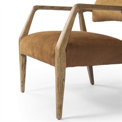 Pia Mid Century Modern Nubuck Cognac Leather Natural Oak Arm Chair|