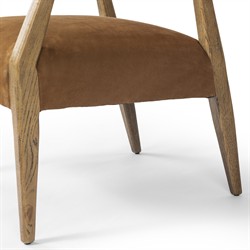Pia Mid Century Modern Nubuck Cognac Leather Natural Oak Arm Chair|