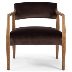 Pia Mid Century Modern Surrey Cocoa Velvet Natural Oak Arm Chair|