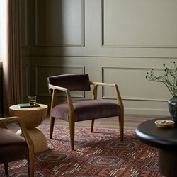 Pia Mid Century Modern Surrey Cocoa Velvet Natural Oak Arm Chair|