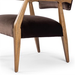 Pia Mid Century Modern Surrey Cocoa Velvet Natural Oak Arm Chair|