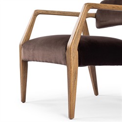 Pia Mid Century Modern Surrey Cocoa Velvet Natural Oak Arm Chair|