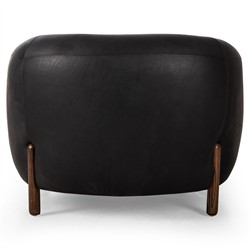 Riley Mid Century Modern Heirloom Black Leather Brown Wood Barrel Chair|