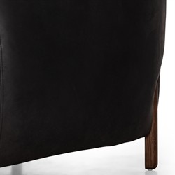 Riley Mid Century Modern Heirloom Black Leather Brown Wood Barrel Chair|