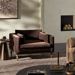 Harlin Updated Traditional Surrey Cocoa Velvet Chair and a Half|