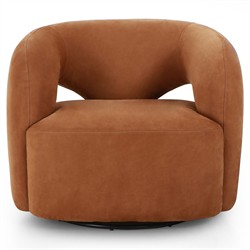 Mazie Modern Classic Nubuck Cognac Leather Velvet Swivel Chair|