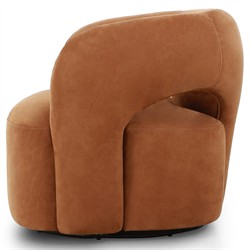 Mazie Modern Classic Nubuck Cognac Leather Velvet Swivel Chair|