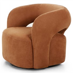 Mazie Modern Classic Nubuck Cognac Leather Velvet Swivel Chair|