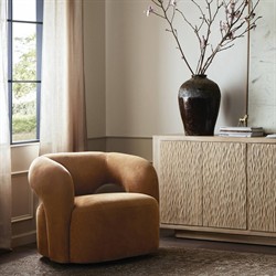 Mazie Modern Classic Nubuck Cognac Leather Velvet Swivel Chair|