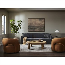 Mazie Modern Classic Nubuck Cognac Leather Velvet Swivel Chair|