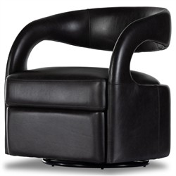 Alexander Modern Classic Sonoma Black Leather Swivel Barrel Chair|
