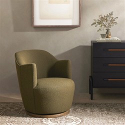 Samuel French Country FIQA Olive Boucle Swivel Arm Chair|