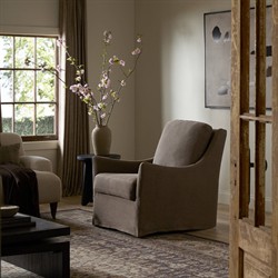 Levi Modern Classic Broadway Coffee Linen Glider Swivel Chair|