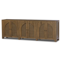 Kashton Mid Century Taupe Solid Mango Wood Arched Woven Cane Sideboard|