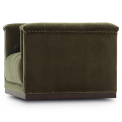 Emmy Rustic Lodge Surrey Olive Velvet Tufted Nailhead Trim Swivel Club Chair|