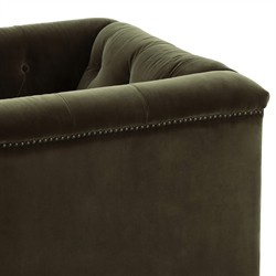 Emmy Rustic Lodge Surrey Olive Velvet Tufted Nailhead Trim Swivel Club Chair|