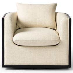 Jun Coastal Beach Thames Cream Performance Black Wood Woven Cane Swivel Chair|