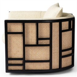 Jun Coastal Beach Thames Cream Performance Black Wood Woven Cane Swivel Chair|