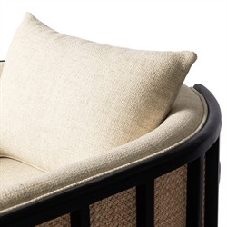 Jun Coastal Beach Thames Cream Performance Black Wood Woven Cane Swivel Chair|