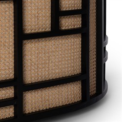 Jun Coastal Beach Thames Cream Performance Black Wood Woven Cane Swivel Chair|