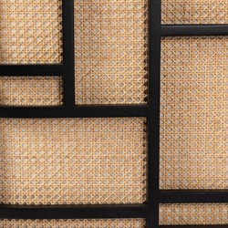 Jun Coastal Beach Thames Cream Performance Black Wood Woven Cane Swivel Chair|