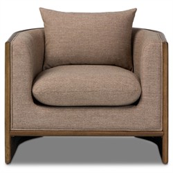 Jun Modern Alcala Fawn Performance Vintage Wood Woven Cane Arm Chair|