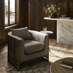 Jun Modern Alcala Fawn Performance Vintage Wood Woven Cane Arm Chair|