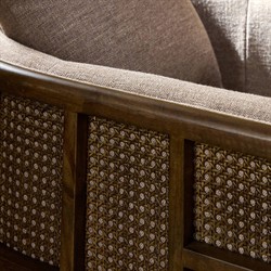 Jun Modern Alcala Fawn Performance Vintage Wood Woven Cane Arm Chair|