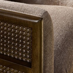 Jun Modern Alcala Fawn Performance Vintage Wood Woven Cane Arm Chair|