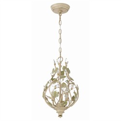 Ava French Country Champagne Green Leaf Crystal Mini Chandelier|