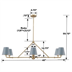 Isaiah Updated Traditional Blue Steel Shade 6 Light Linear Chandelier|