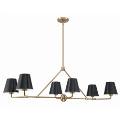 Isaiah Updated Traditional Black Steel Shade 6 Light Linear Chandelier|
