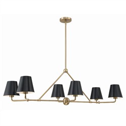 Isaiah Updated Traditional Black Steel Shade 6 Light Linear Chandelier|