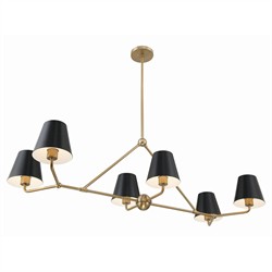 Isaiah Updated Traditional Black Steel Shade 6 Light Linear Chandelier|