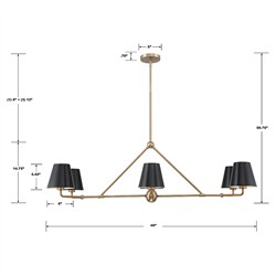 Isaiah Updated Traditional Black Steel Shade 6 Light Linear Chandelier|