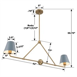 Isaiah Updated Traditional Blue Steel Shade 2 Light Linear Chandelier|