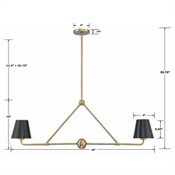 Isaiah Updated Traditional Black Steel Shade 2 Light Linear Chandelier|