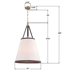 Mirea Updated Traditional White Linen Shade Leather Trim Pendant|