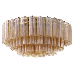 Corin Updated Traditional Amber Glass Aged Brass 16 Light Flush Mount|