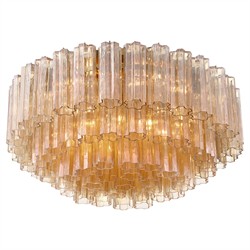 Corin Updated Traditional Amber Glass Aged Brass 16 Light Flush Mount|